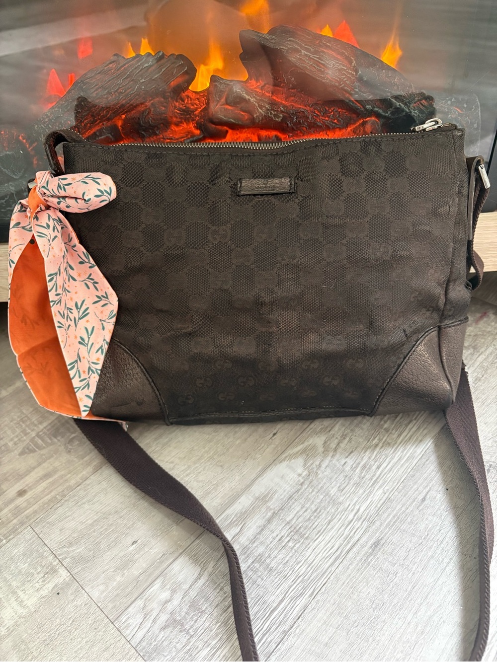Gucci GG Monogram Canvas Brown Crossbody Messenger Bag 114273